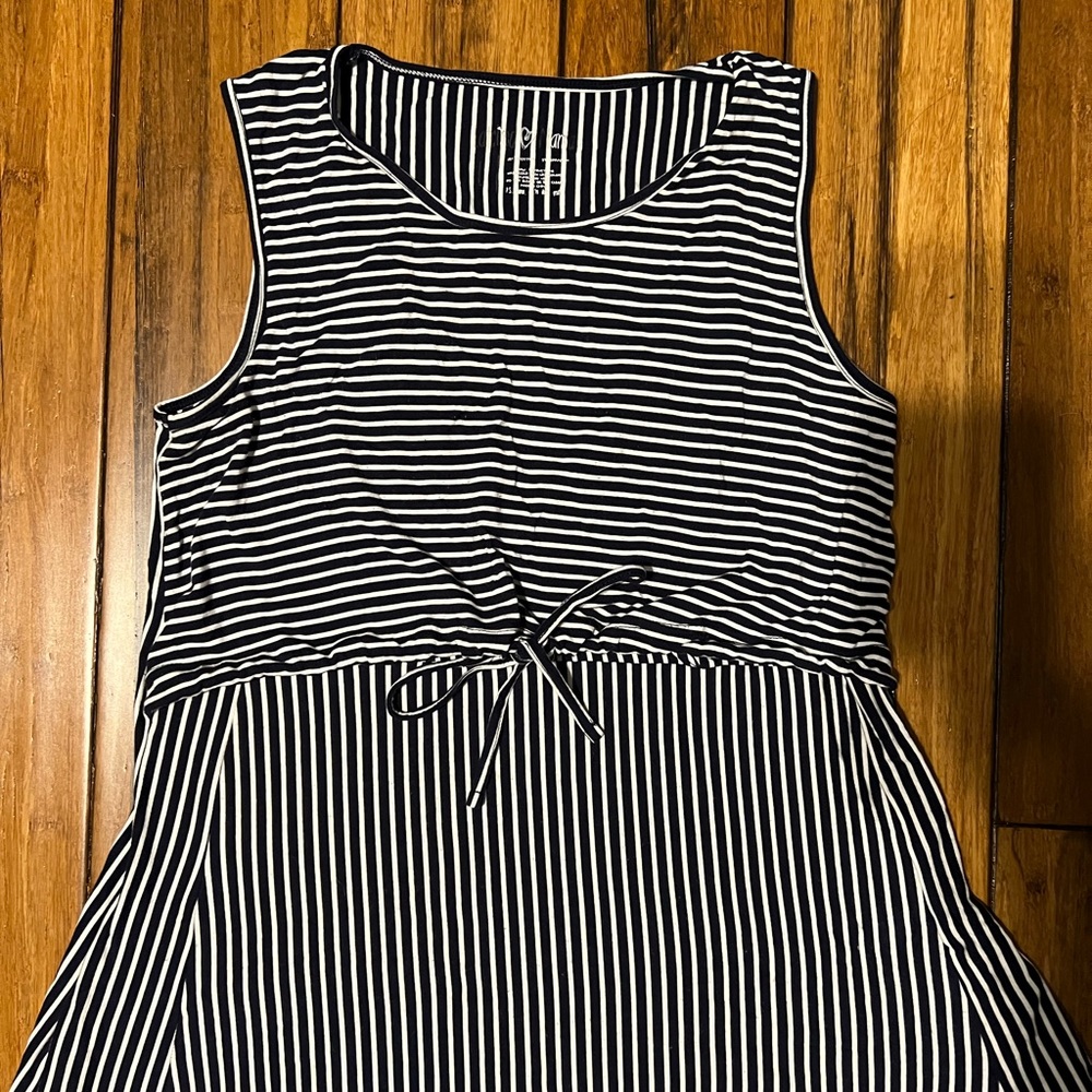Latched Mama Drawstring Tank Dress 2.0 (Large, Navy Stripe)
